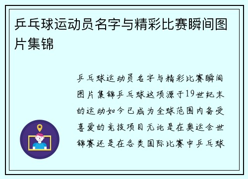 乒乓球运动员名字与精彩比赛瞬间图片集锦